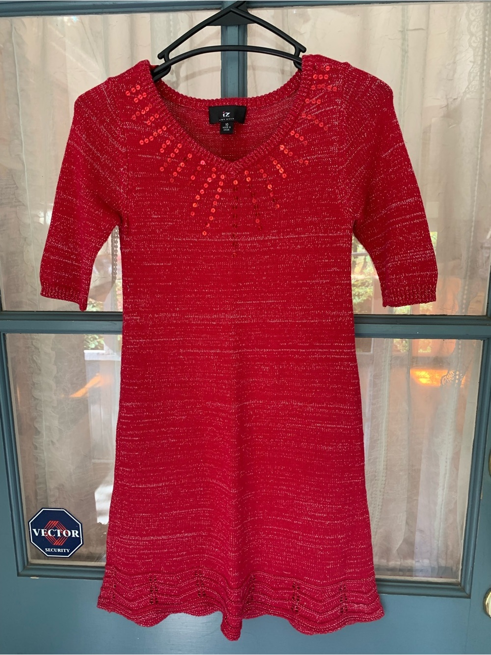 Amy Byer Red Sequin Knit V-Neck Casual Dress